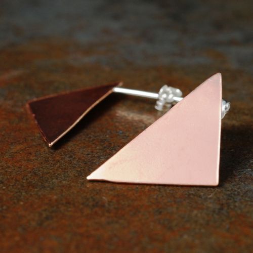 Handcrafted copper tringular studs encompassing the foundation of the 3, 6, 9